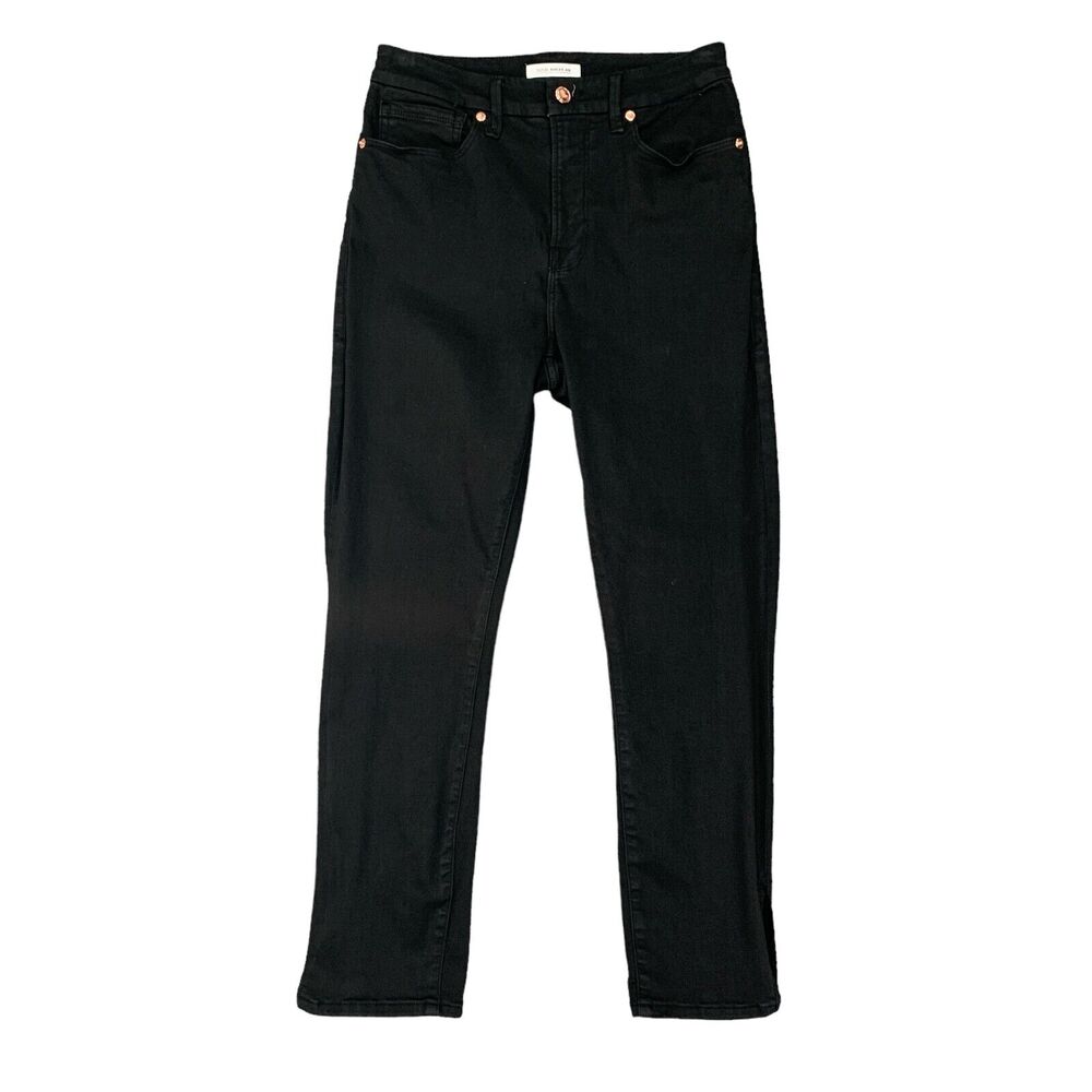 Good American Jeans Womens 4 Black Good Waist Crop Stretch Slits Hem High Rise